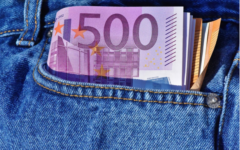 Euro bills in pocket